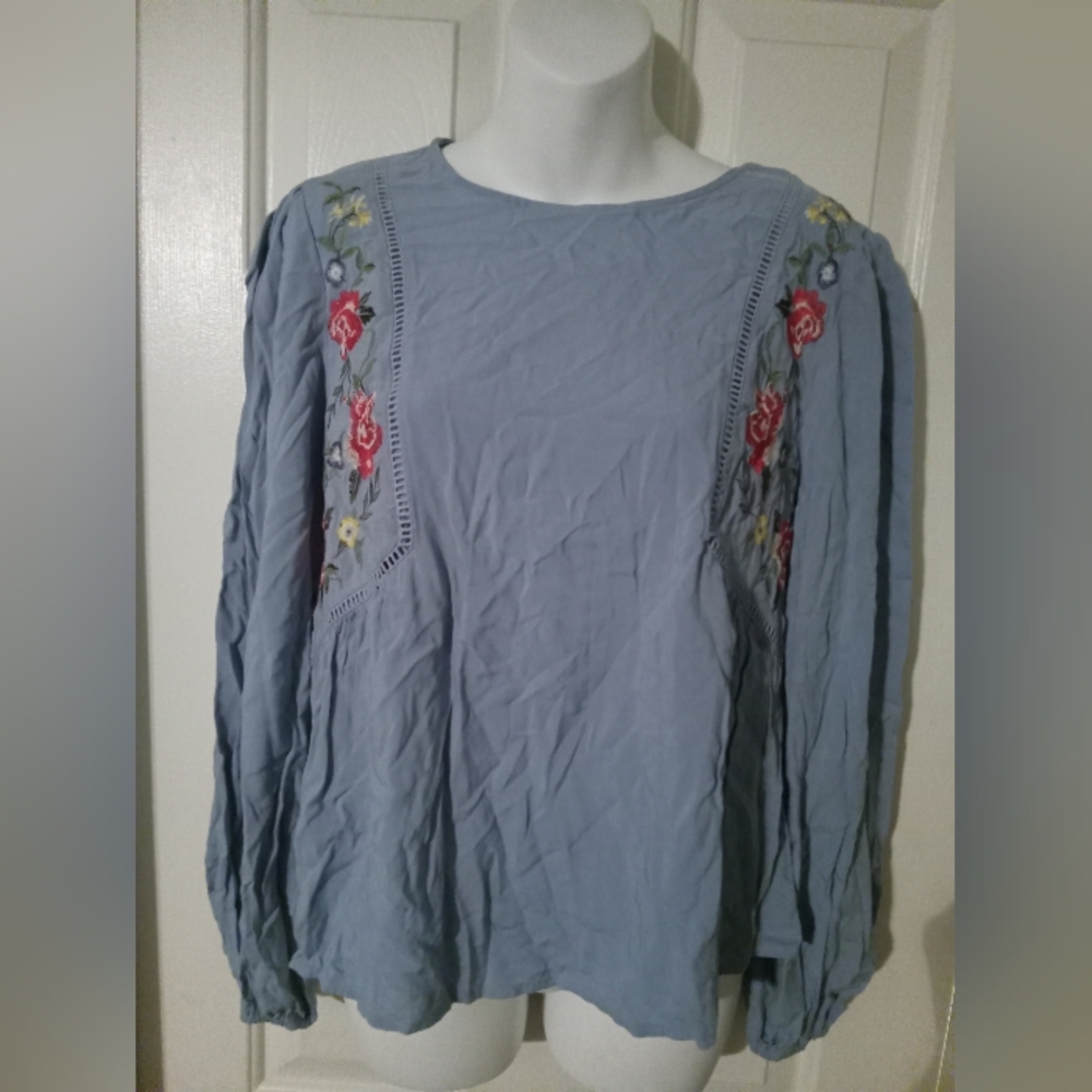 Embroidered Blue Women's Top